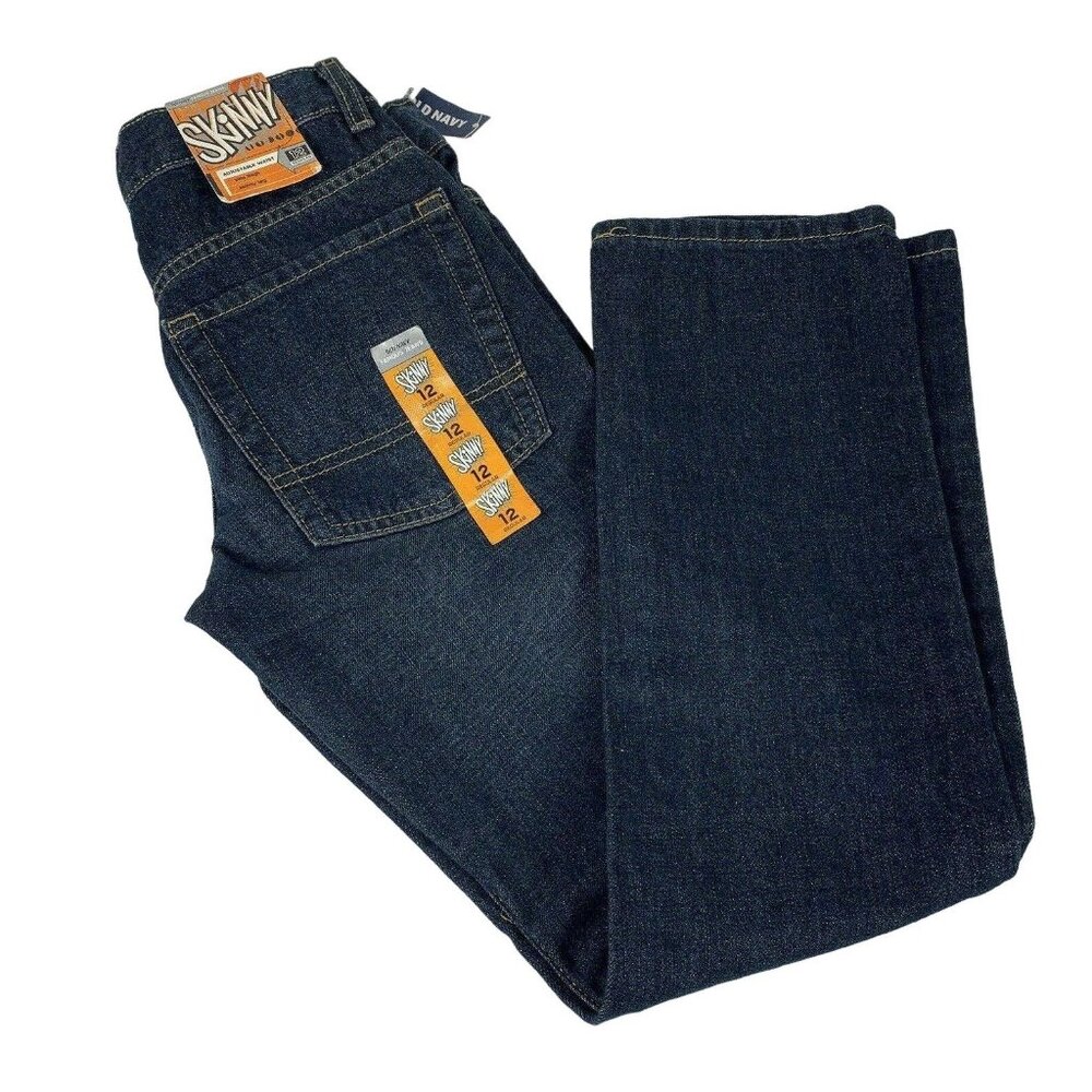 Boys Old Navy Skinny Denim Jeans Adjustable Slim Thigh Skinny Leg Sz 12 Reg NWT
